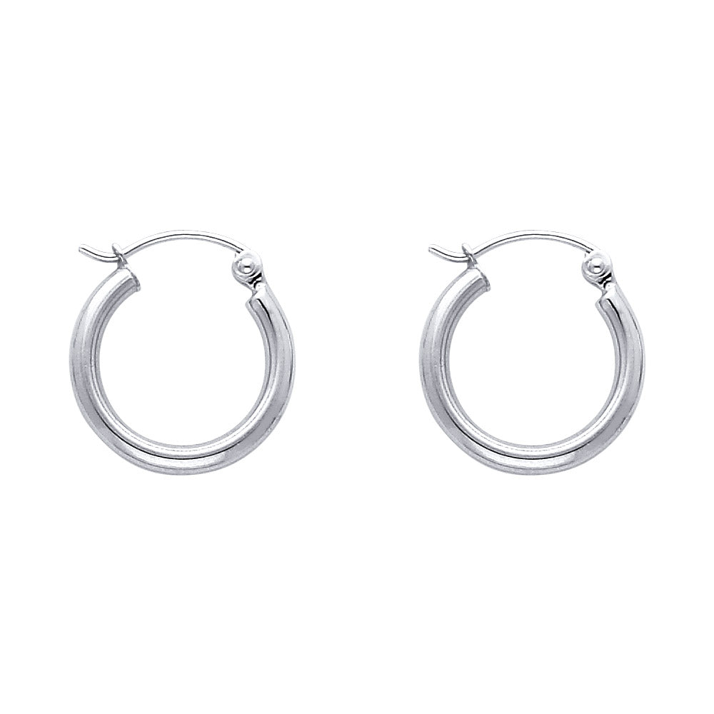 14K White Gold 2 mm Round Tube Polished Hoop