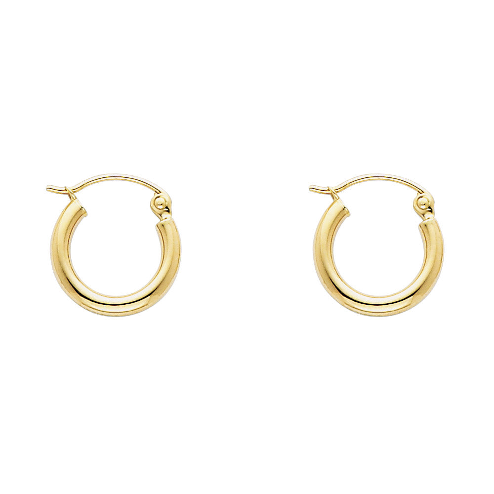 14K Yellow Gold 2 mm Round Tube Polished Hoop
