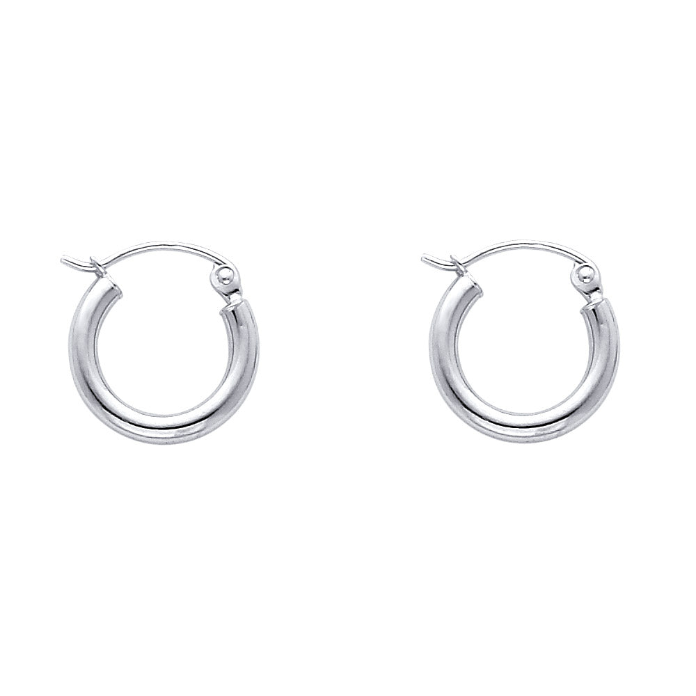 14K White Gold 2 mm Round Tube Polished Hoop