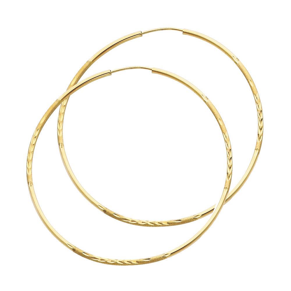 14K Yellow Gold 1.5 mm Bud Diamond Cut Endless Hoops