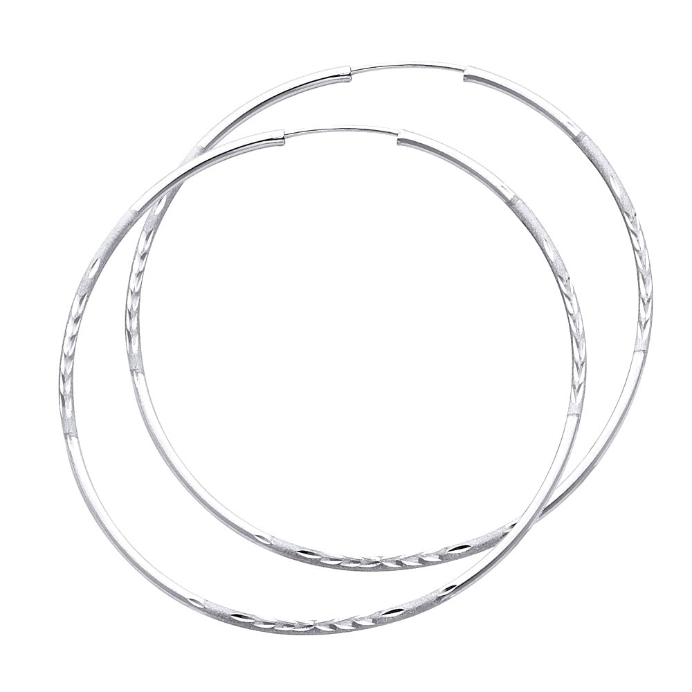 14K White Gold 1.5 mm Bud Diamond Cut Endless Hoops