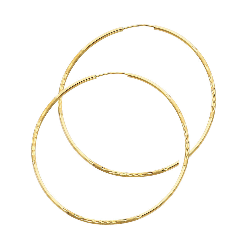 14K Yellow Gold 1.5 mm Bud Diamond Cut Endless Hoops