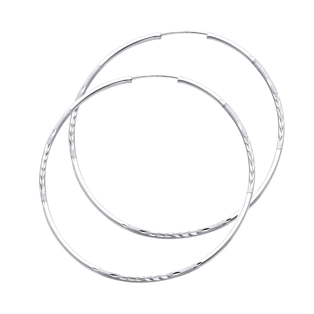 14K White Gold 1.5 mm Bud Diamond Cut Endless Hoops