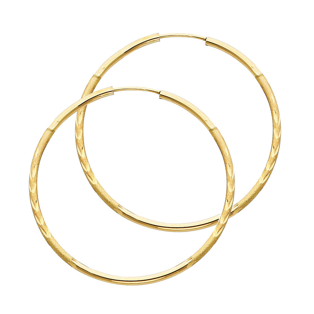 14K Yellow Gold 1.5 mm Bud Diamond Cut Endless Hoops