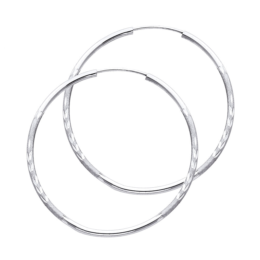 14K White Gold 1.5 mm Bud Diamond Cut Endless Hoops