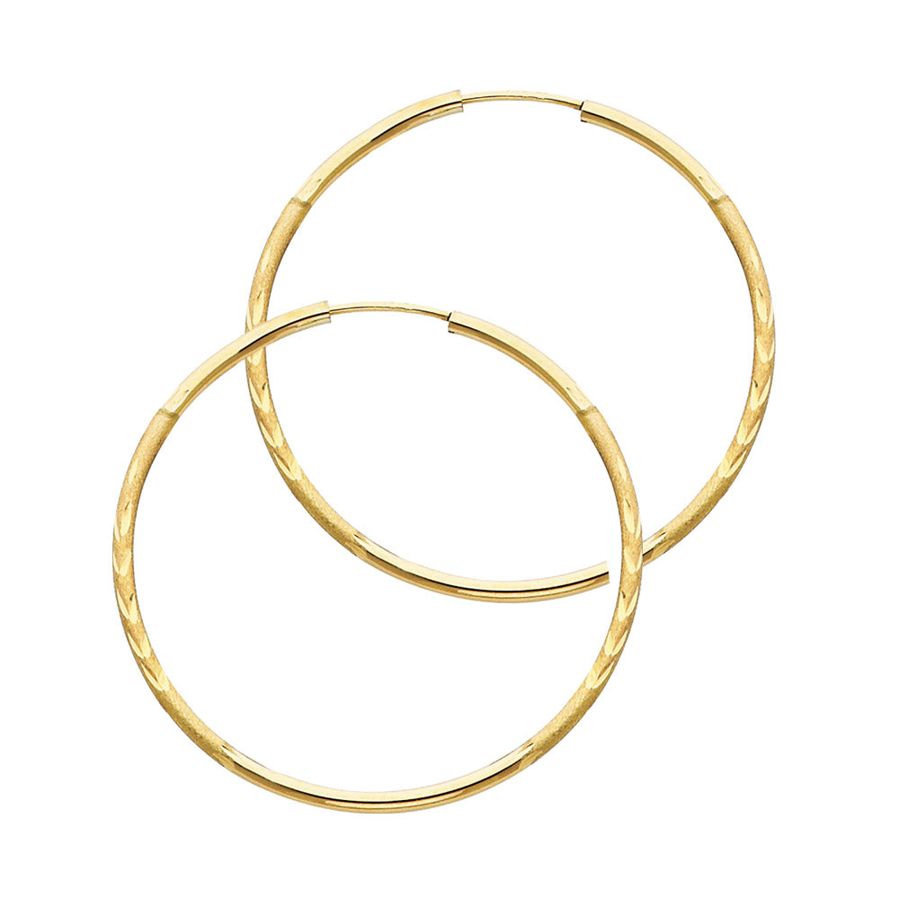 14K Yellow Gold 1.5 mm Bud Diamond Cut Endless Hoops
