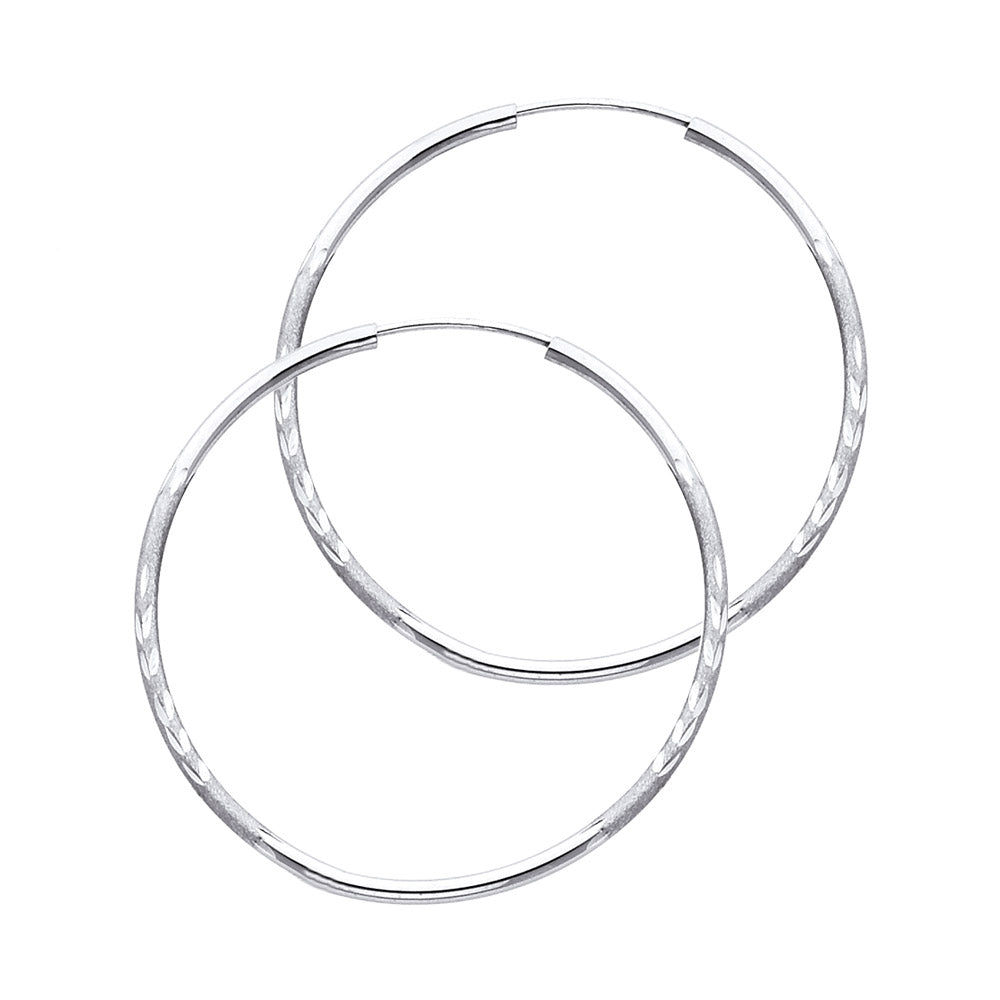 14K White Gold 1.5 mm Bud Diamond Cut Endless Hoops