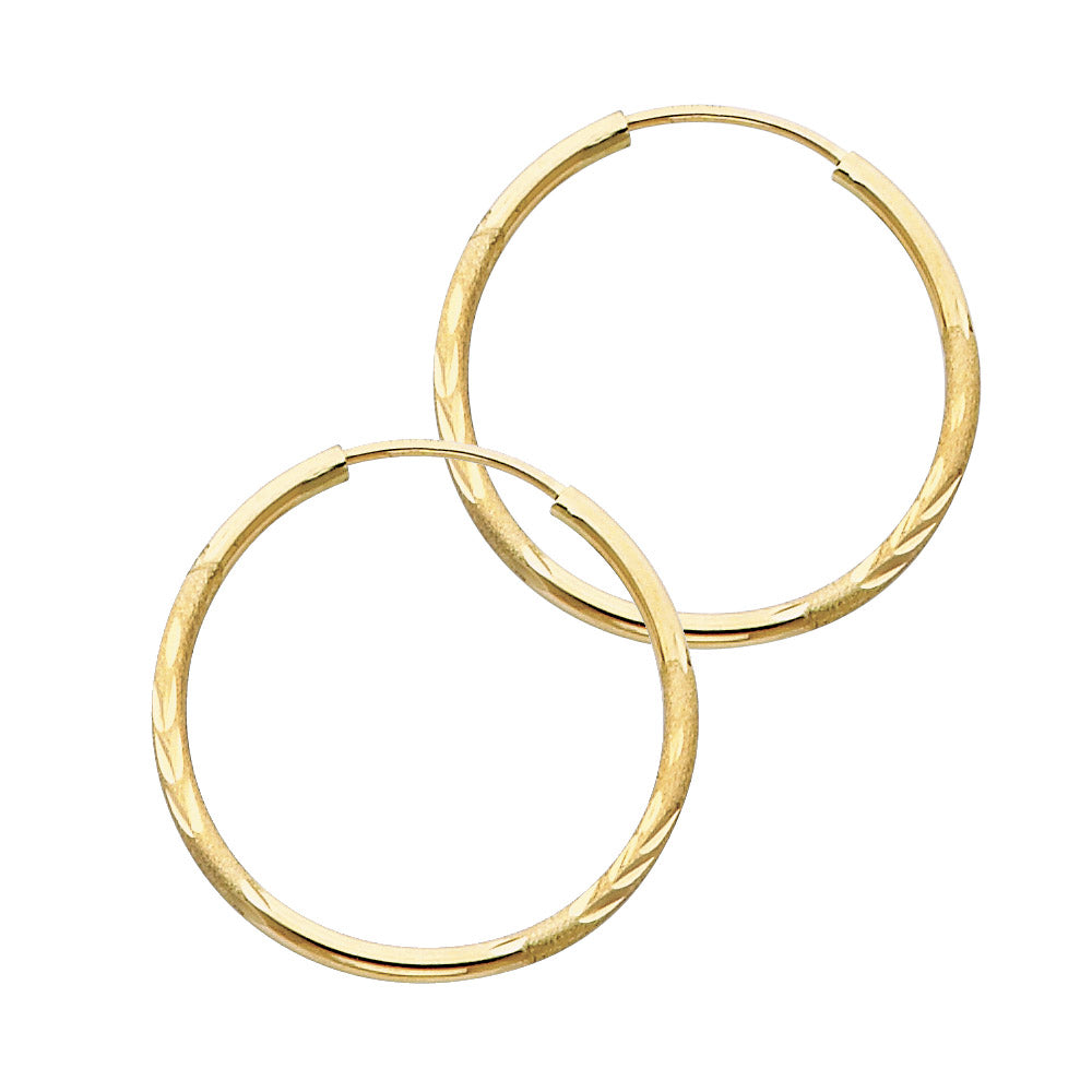 14K Yellow Gold 1.5 mm Bud Diamond Cut Endless Hoops