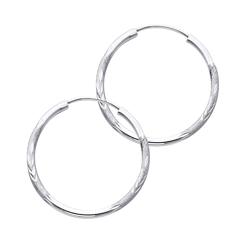 14K White Gold 1.5 mm Bud Diamond Cut Endless Hoops