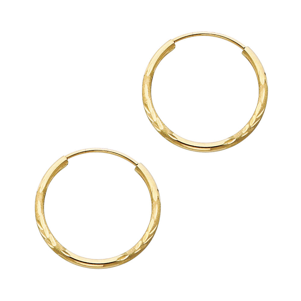 14K Yellow Gold 1.5 mm Bud Diamond Cut Endless Hoops