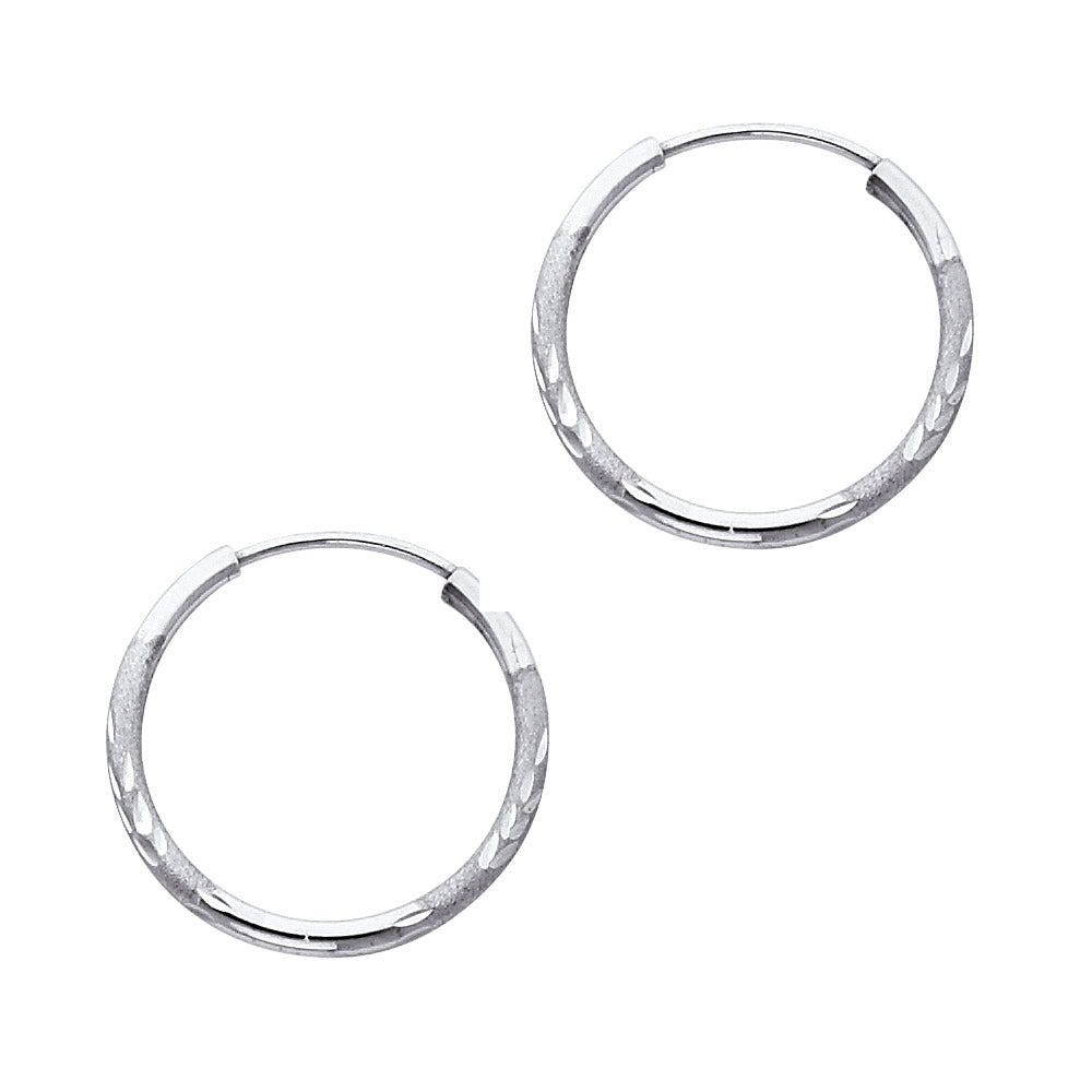 14K White Gold 1.5 mm Bud Diamond Cut Endless Hoops