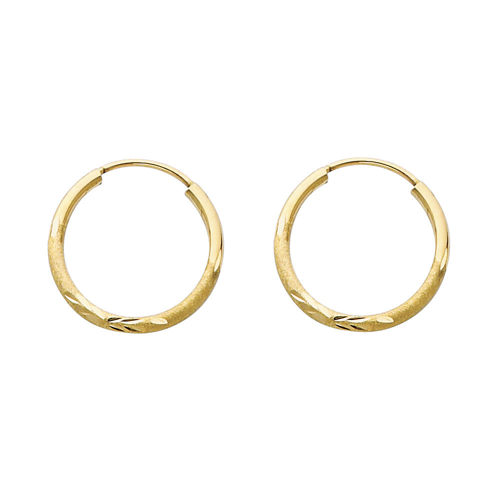 14K Yellow Gold 1.5 mm Bud Diamond Cut Endless Hoops