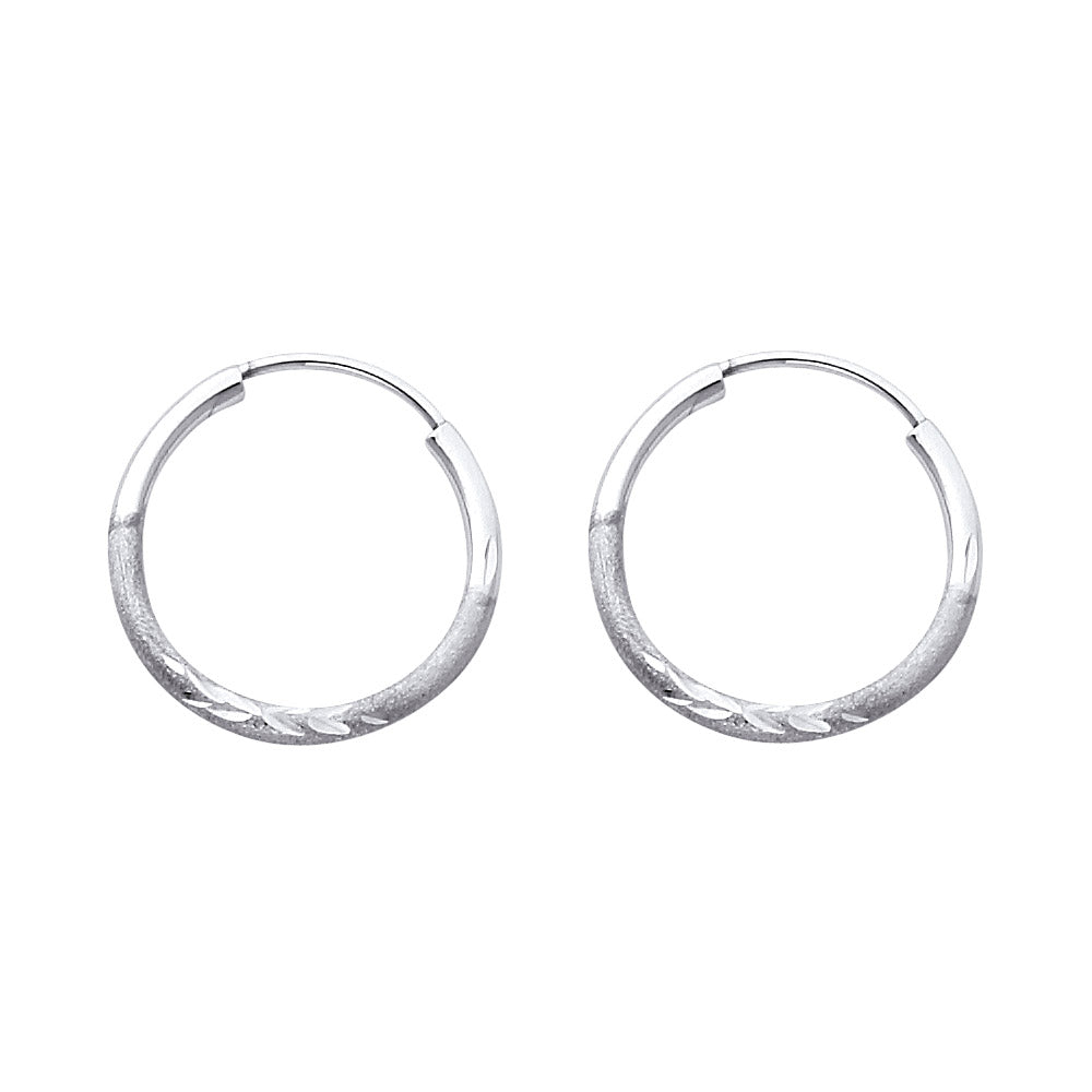 14K White Gold 1.5 mm Bud Diamond Cut Endless Hoops