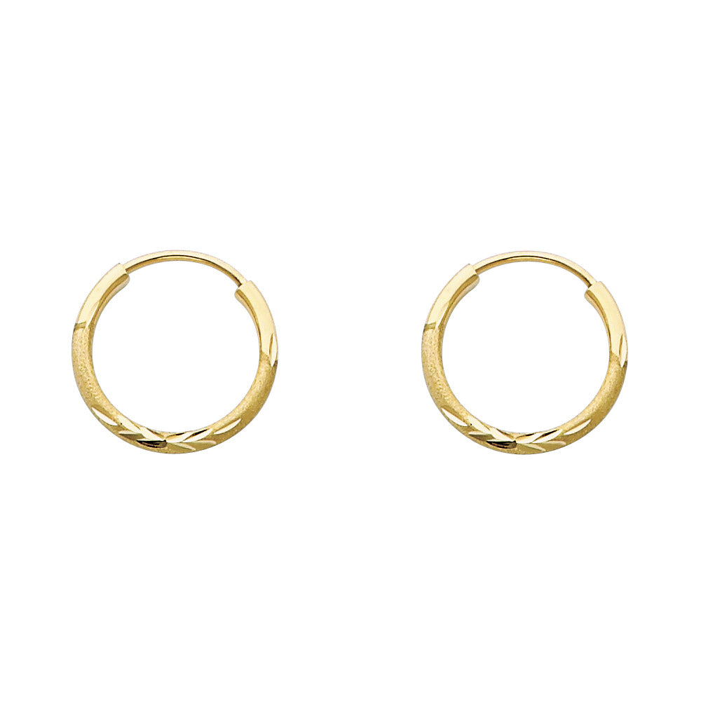 14K Yellow Gold 1.5 mm Bud Diamond Cut Endless Hoops