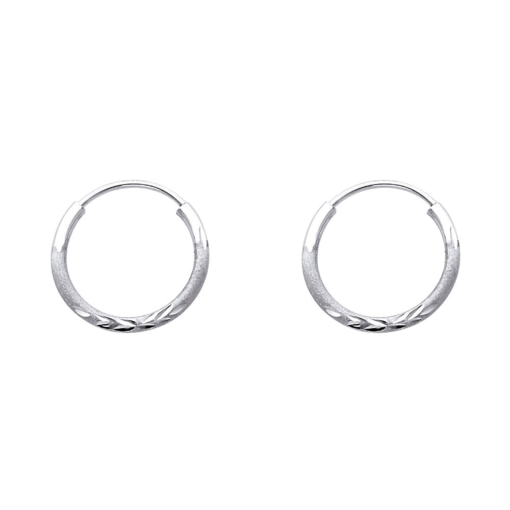 14K White Gold 1.5 mm Bud Diamond Cut Endless Hoops