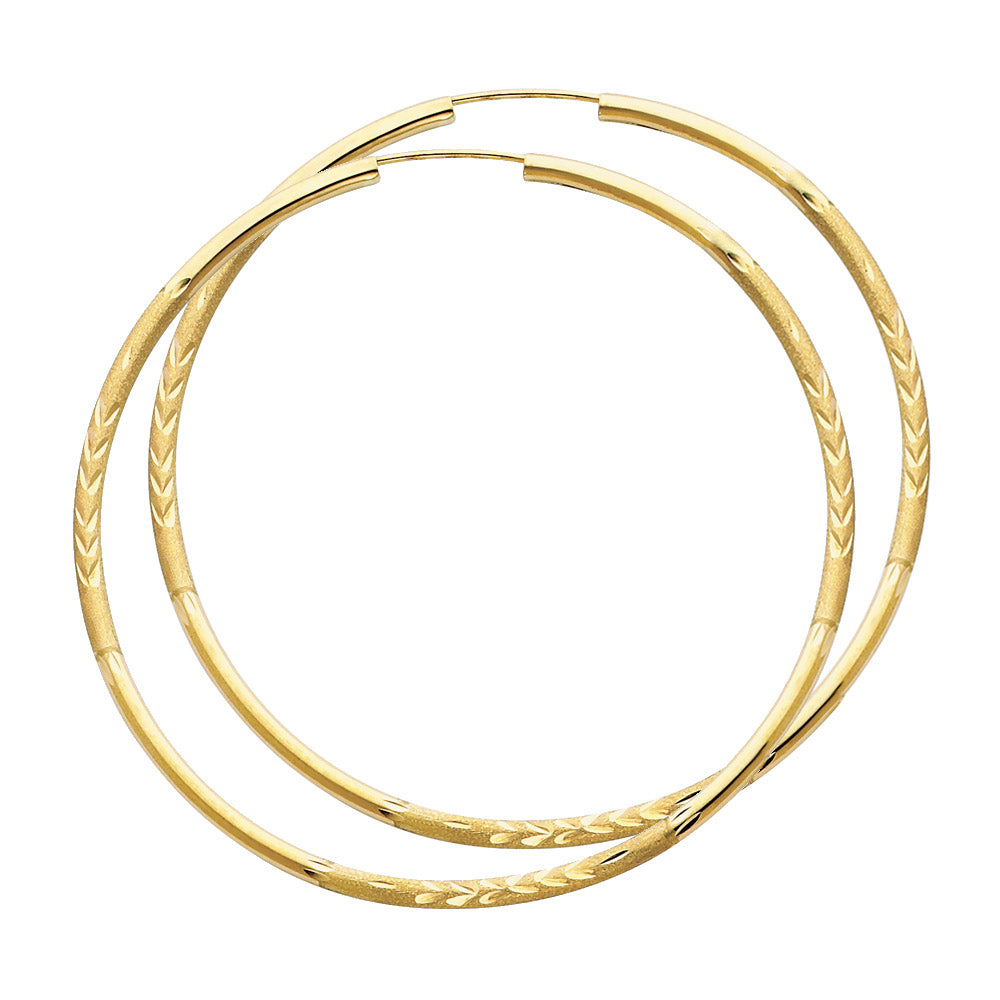 14K Yellow Gold 2 mm Bud Diamond Cut Endless Hoop