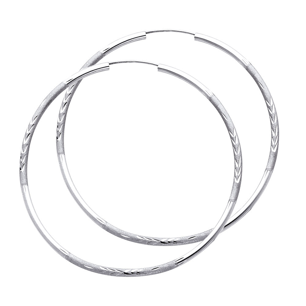14K White Gold 2 mm Bud Diamond Cut Endless Hoop