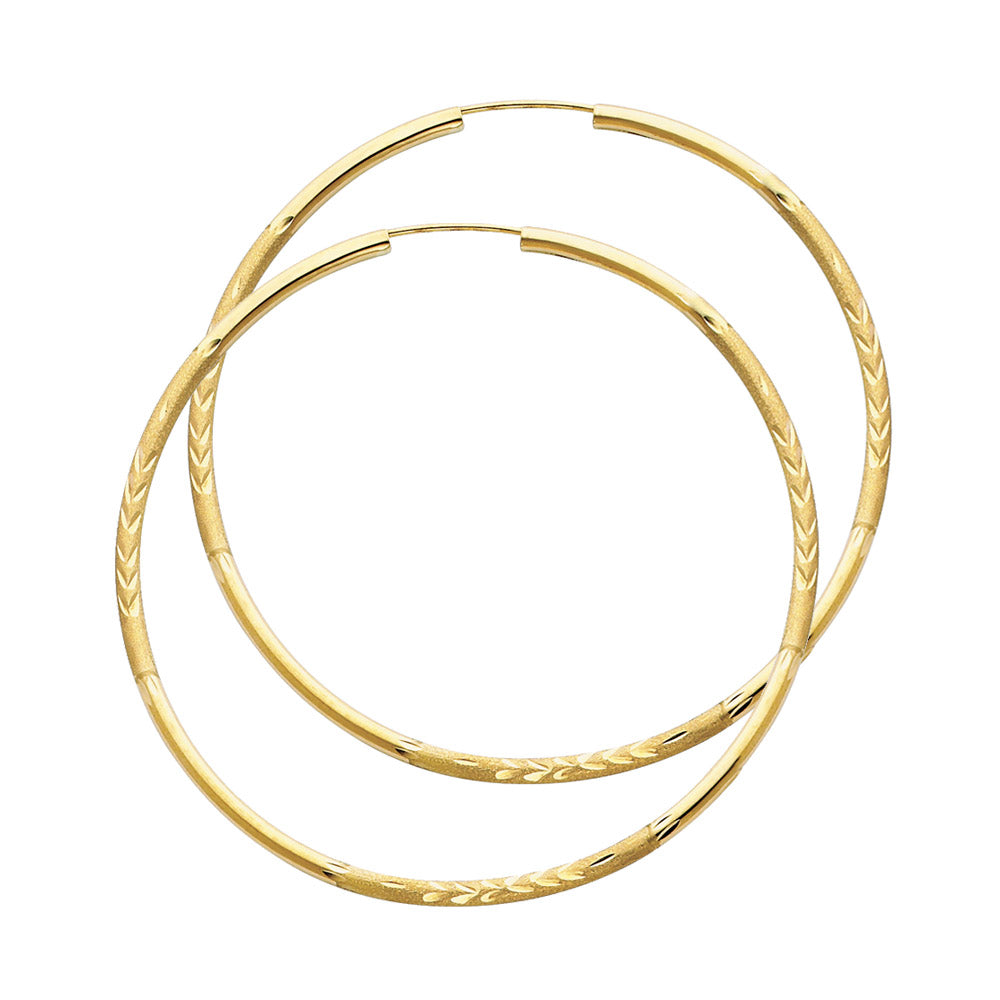 14K Yellow Gold 2 mm Bud Diamond Cut Endless Hoop