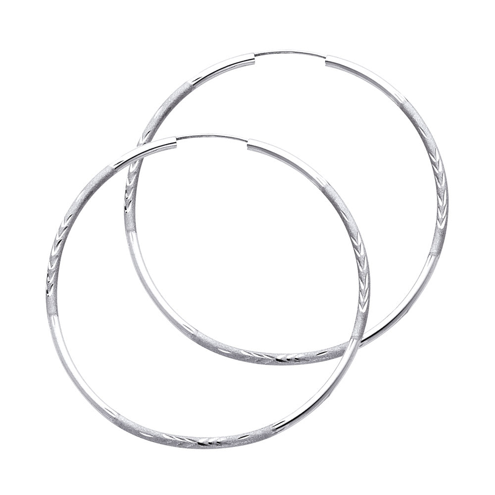 14K White Gold 2 mm Bud Diamond Cut Endless Hoop