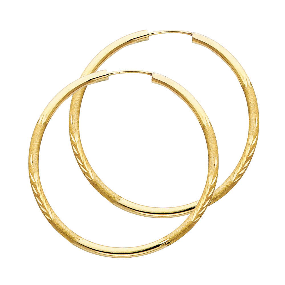 14K Yellow Gold 2 mm Bud Diamond Cut Endless Hoop