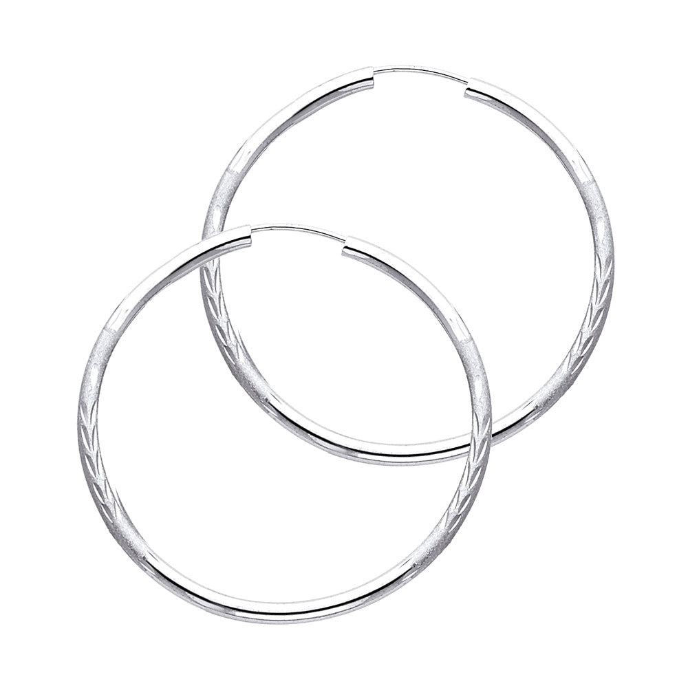 14K White Gold 2 mm Bud Diamond Cut Endless Hoop