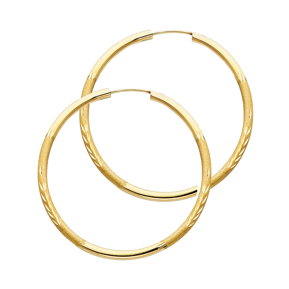 14K Yellow Gold 2 mm Bud Diamond Cut Endless Hoop