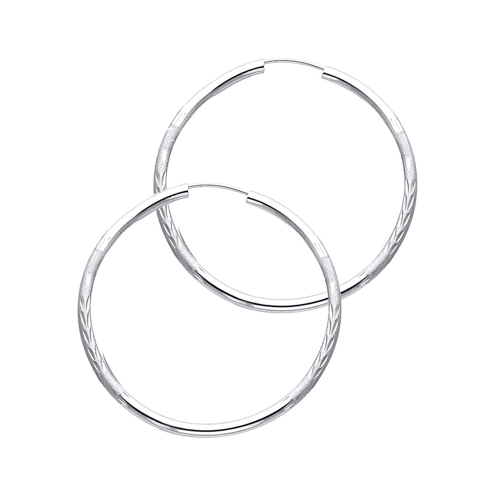 14K White Gold 2 mm Bud Diamond Cut Endless Hoop
