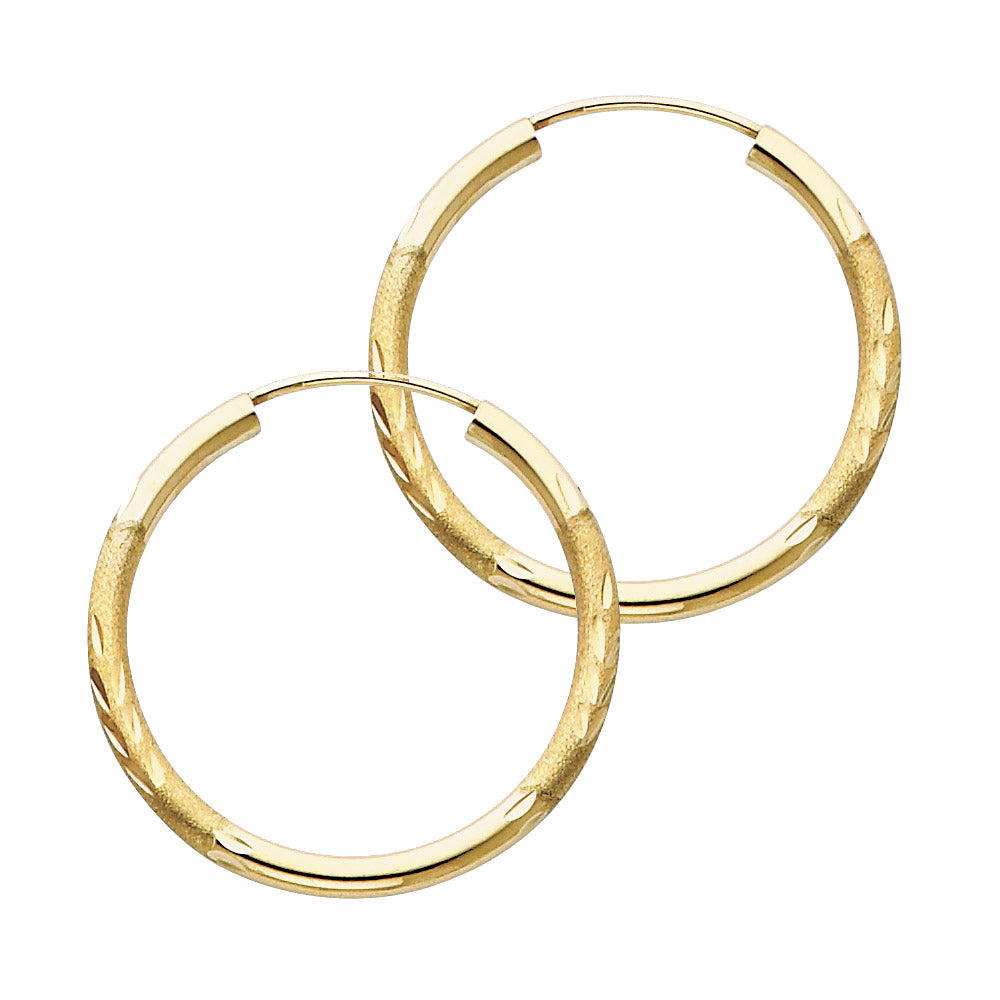 14K Yellow Gold 2 mm Bud Diamond Cut Endless Hoop