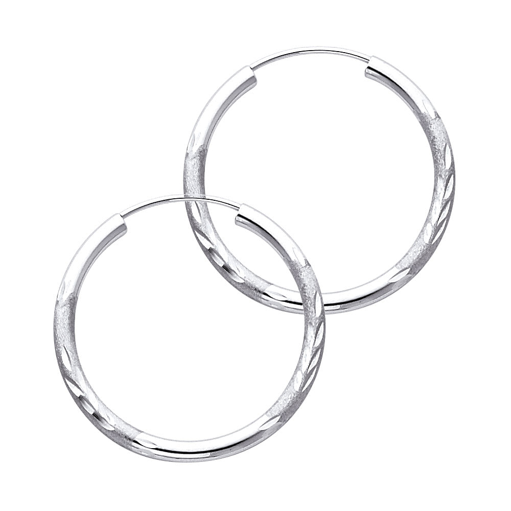 14K White Gold 2 mm Bud Diamond Cut Endless Hoop