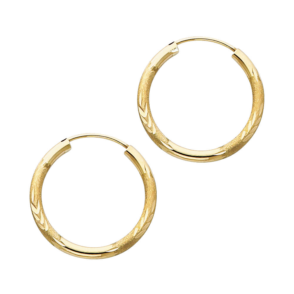 14K Yellow Gold 2 mm Bud Diamond Cut Endless Hoop