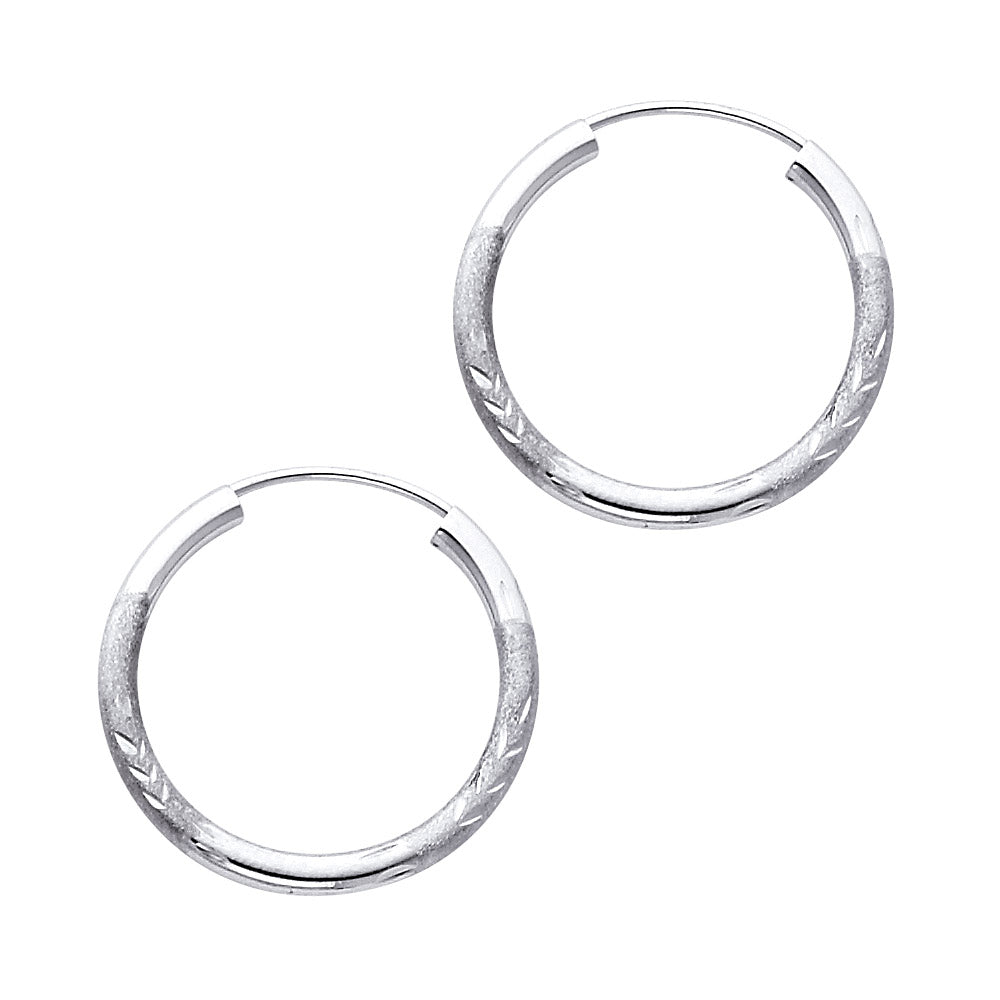 14K White Gold 2 mm Bud Diamond Cut Endless Hoop