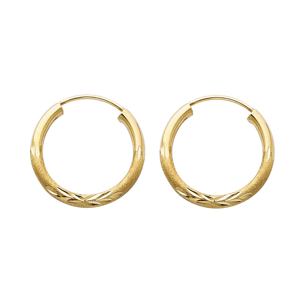 14K Yellow Gold 2 mm Bud Diamond Cut Endless Hoop
