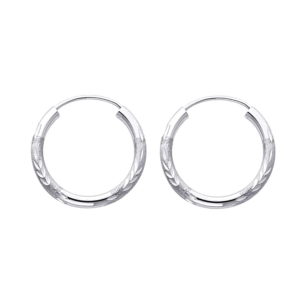 14K White Gold 2 mm Bud Diamond Cut Endless Hoop