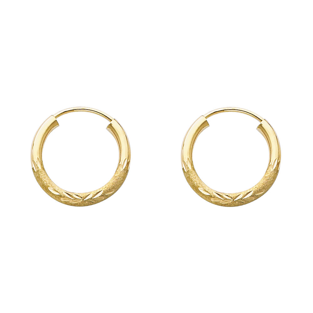 14K Yellow Gold 2 mm Bud Diamond Cut Endless Hoop