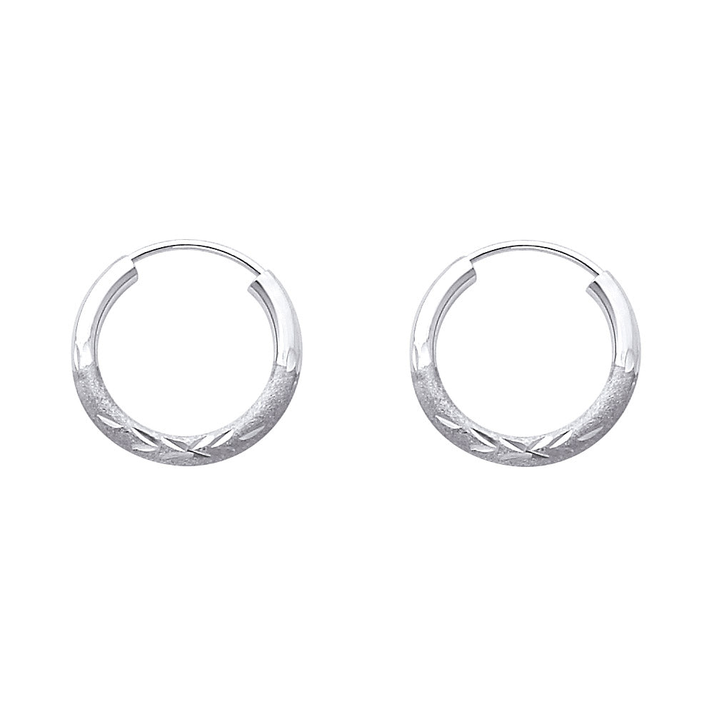 14K White Gold 2 mm Bud Diamond Cut Endless Hoop