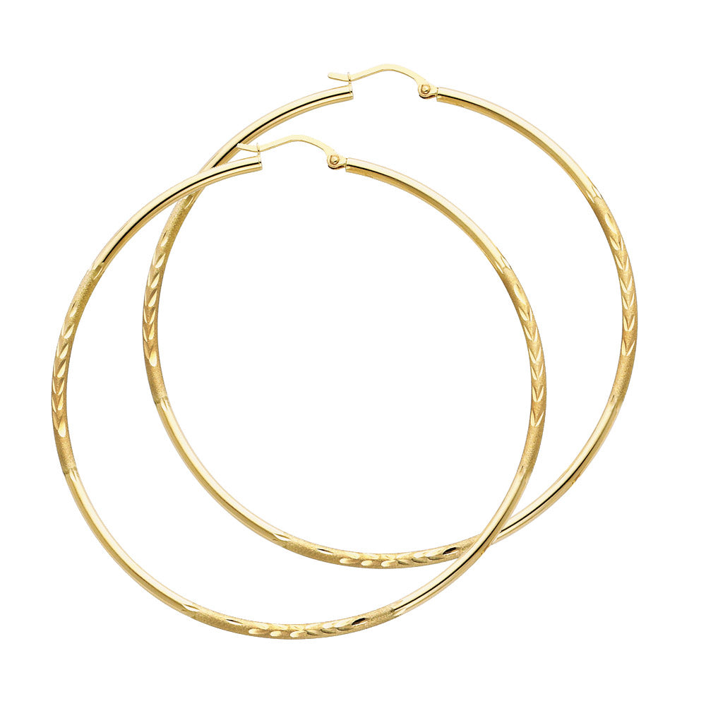 14K Yellow Gold 2 mm Bud Diamond Cut Round Tube Hoop