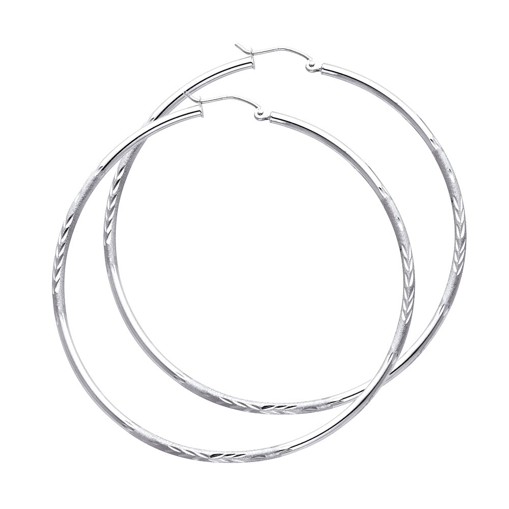 14K White Gold 2 mm Bud Diamond Cut Round Tube Hoop