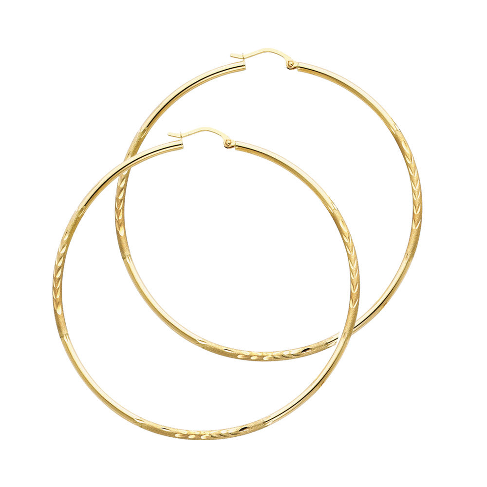 14K Yellow Gold 2 mm Bud Diamond Cut Round Tube Hoop