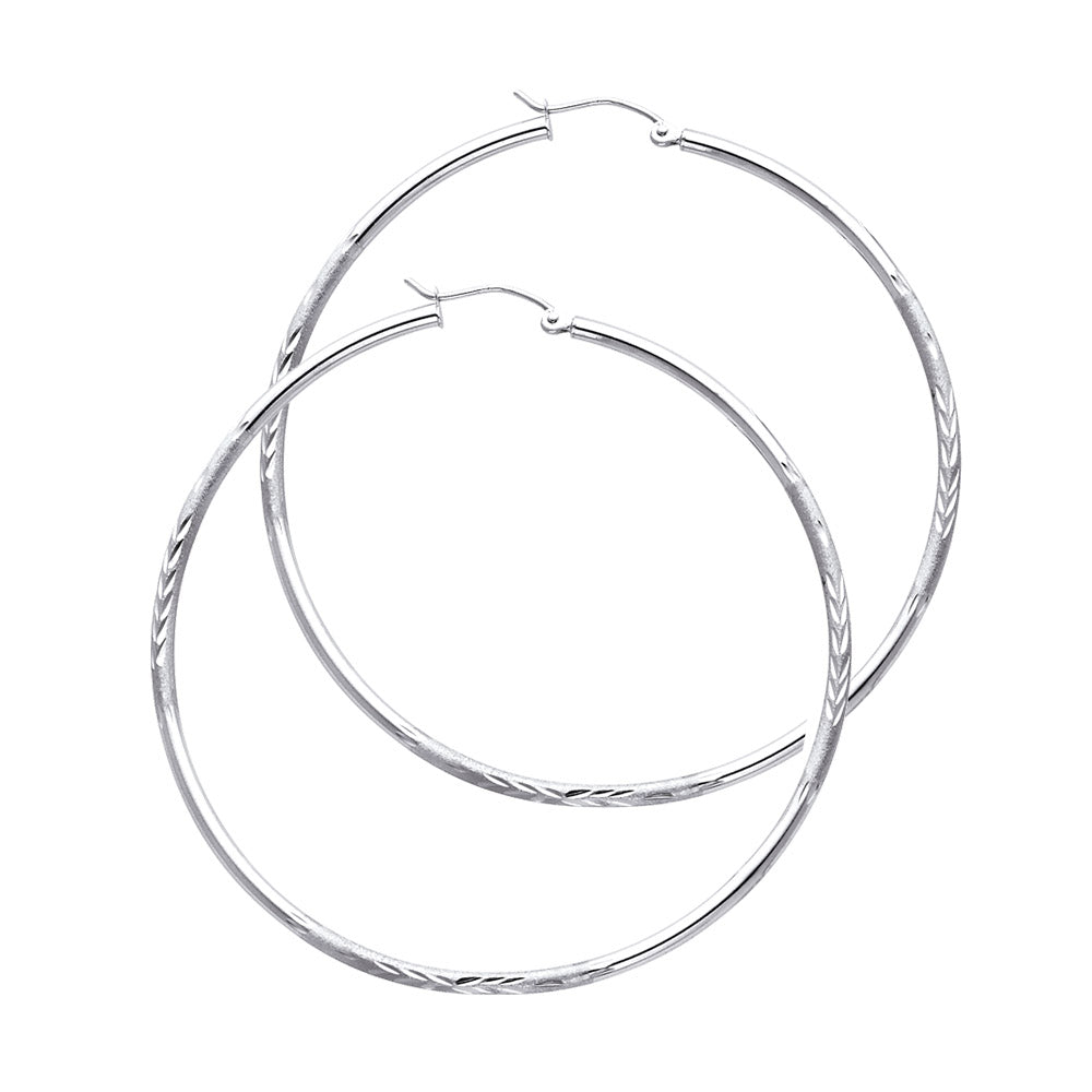 14K White Gold 2 mm Bud Diamond Cut Round Tube Hoop