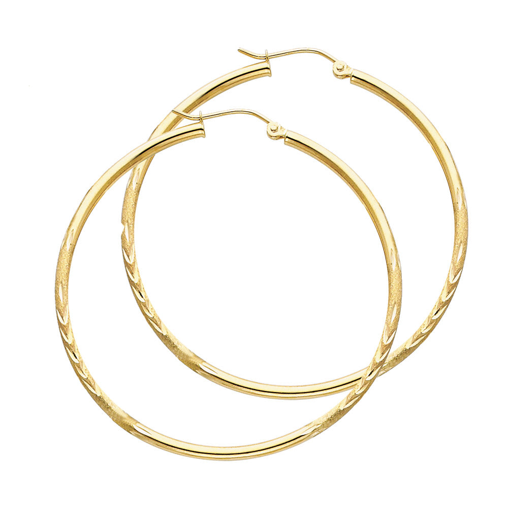 14K Yellow Gold 2 mm Bud Diamond Cut Round Tube Hoop