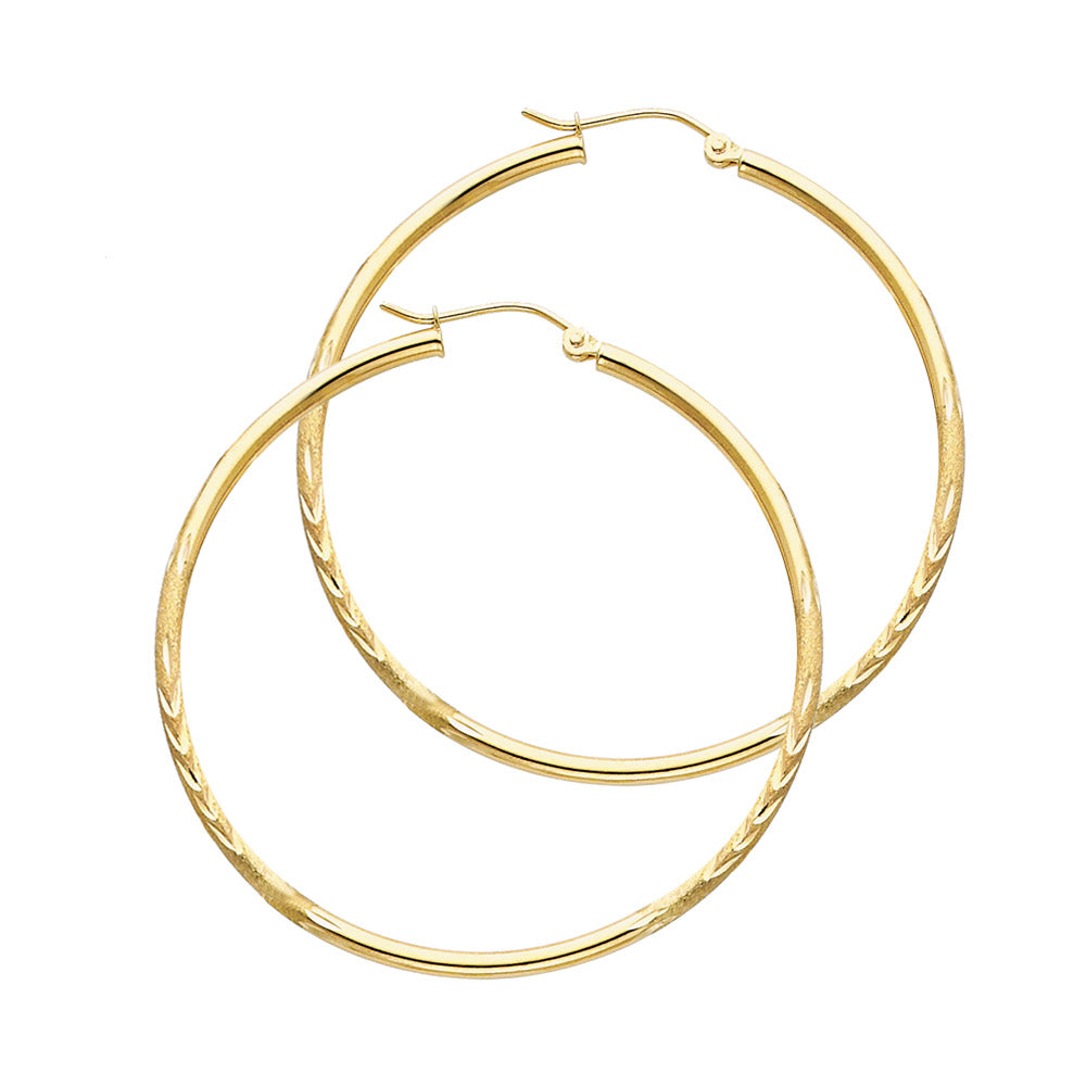 14K Yellow Gold 2 mm Bud Diamond Cut Round Tube Hoop