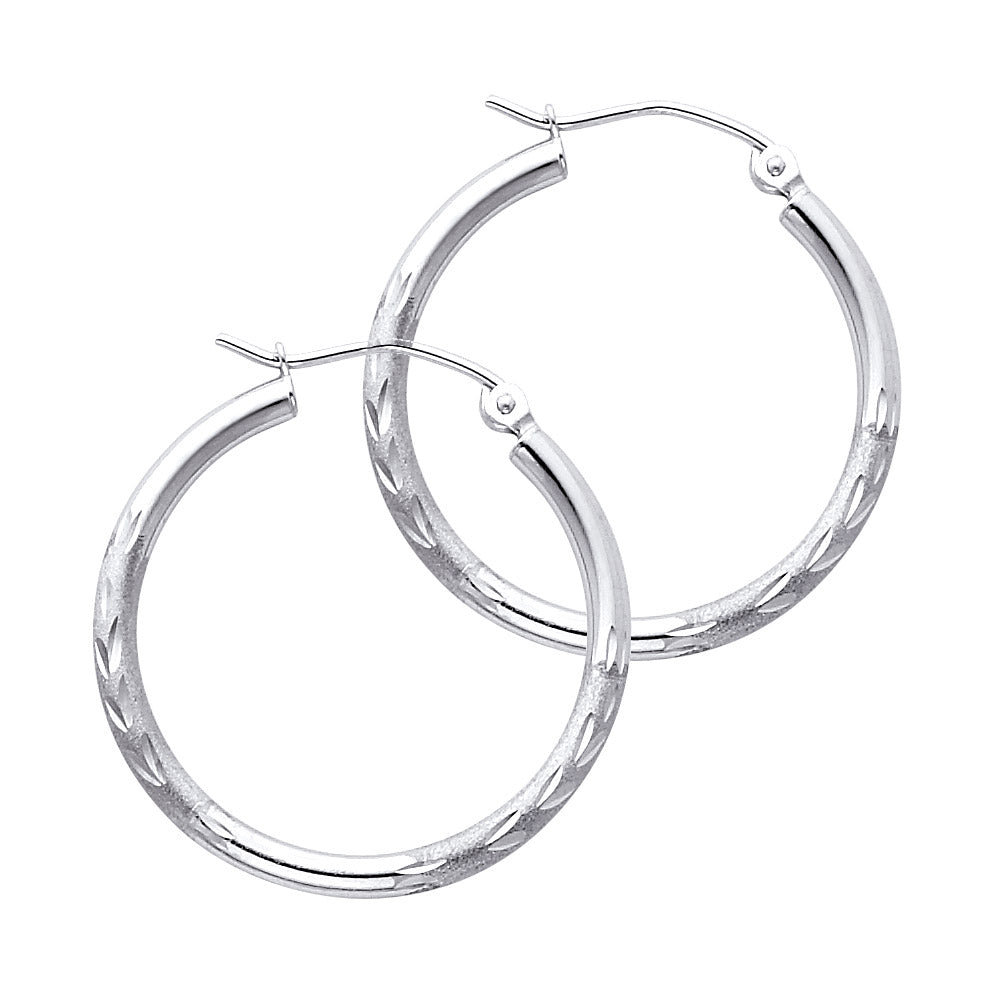14K White Gold 2 mm Bud Diamond Cut Round Tube Hoop