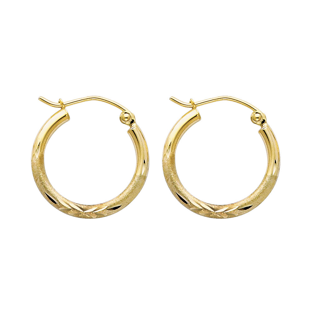 14K Yellow Gold 2 mm Bud Diamond Cut Round Tube Hoop