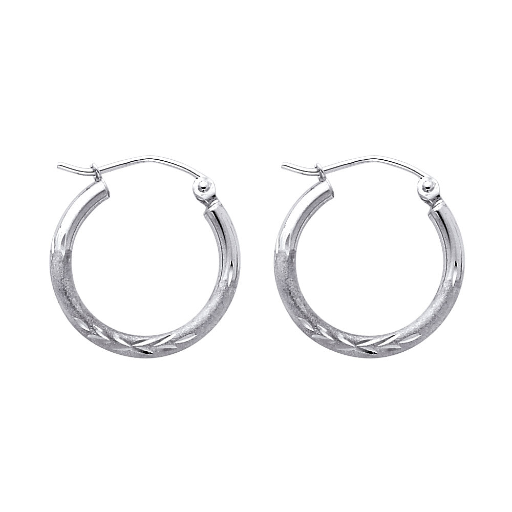 14K White Gold 2 mm Bud Diamond Cut Round Tube Hoop