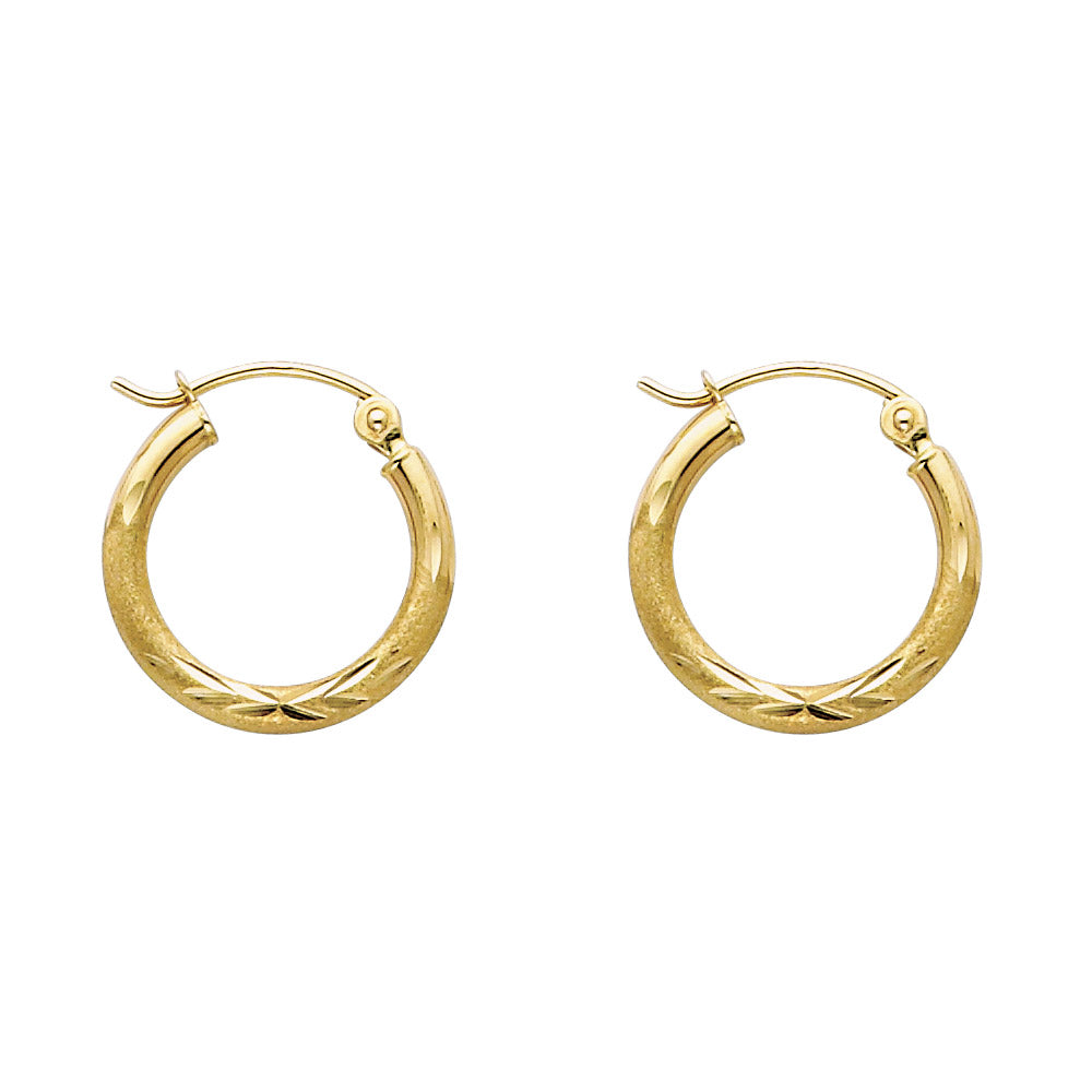 14K Yellow Gold 2 mm Bud Diamond Cut Round Tube Hoop