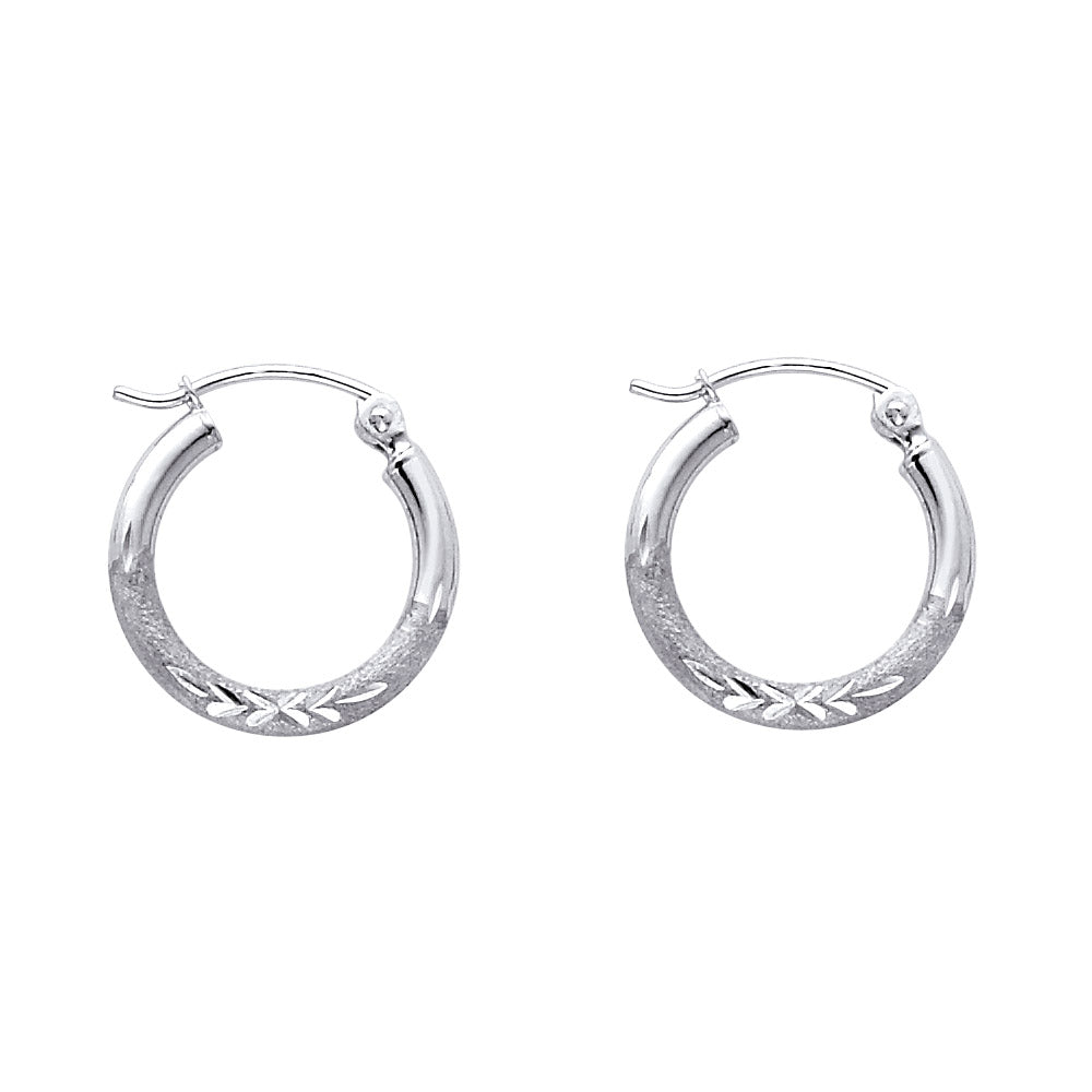 14K White Gold 2 mm Bud Diamond Cut Round Tube Hoop