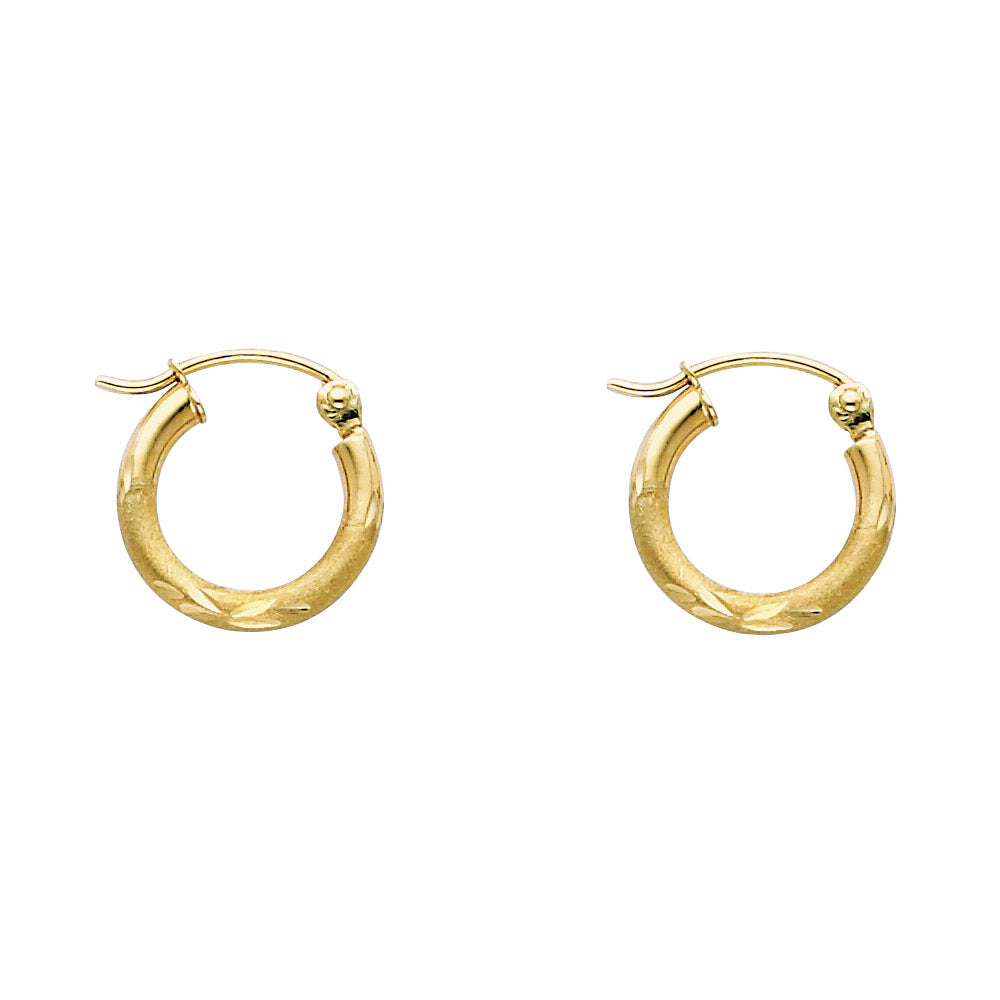 14K Yellow Gold 2 mm Bud Diamond Cut Round Tube Hoop