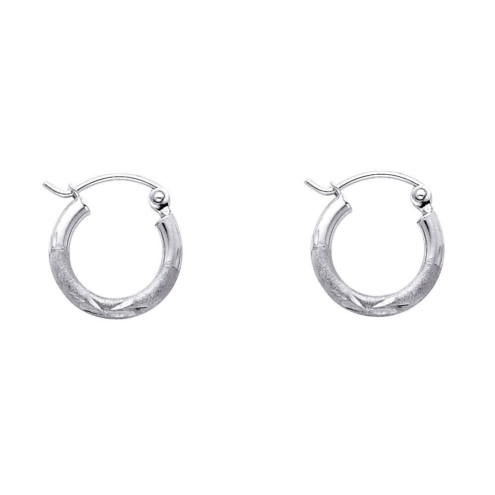 14K White Gold 2 mm Bud Diamond Cut Round Tube Hoop
