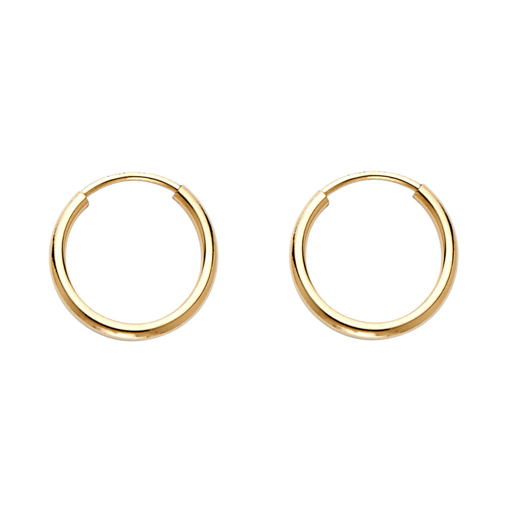 14K Yellow Gold 1.5 mm Round Tube Polished Endless Hoops