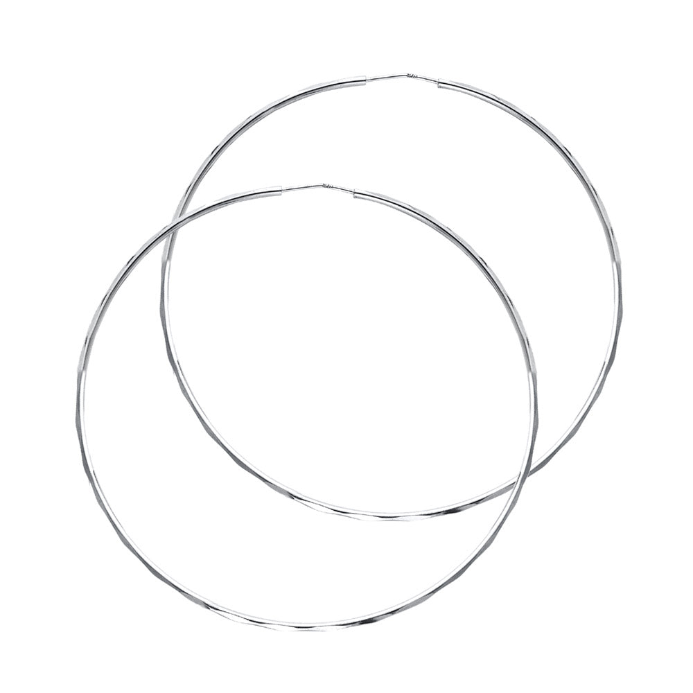 14K White Gold 1.5 mm Faceted Round Tube Hoop